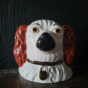 Antique Staffordshire Dog Head Coin Bank Money Bank, King Charles Cavalier Bank
